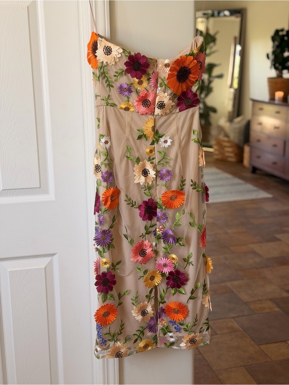 VICI Beige Strapless Midi Dress with Multicolor Floral Embroidery - Picture 7 of 8